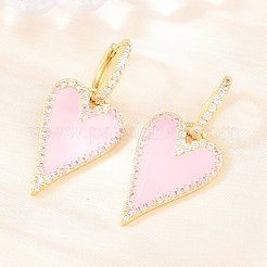 Orecchini a cerchio a forma di cuore in ottone con micro pavé di zirconi cubici trasparenti per San Valentino&nbsp;EJEW-Z164-10G