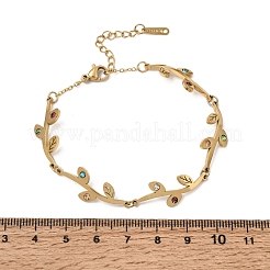 Bracelets à maillons en acier inoxydable 304 avec strass colorés en forme de feuille&nbsp;SA-CBAF6AD-12G