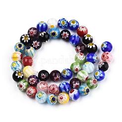 Main verre millefiori chapelets de perles rondes&nbsp;LAMP-J038-10mm-M