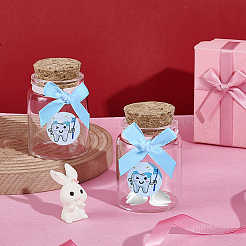 2 stücke spalte transparent glas baby junge zähne leere kork flaschen mit bowknot und kunststoff zahn bild aufkleber&nbsp;AJEW-NB00016