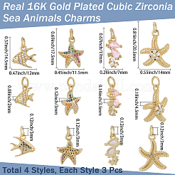 12pcs 4 pendentifs en laiton micro pavé de zircone cubique de style&nbsp;KK-BBC0019-51