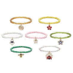 Set di braccialetti elastici con perline in vetro stile 7 pz 7&nbsp;BJEW-JB09001