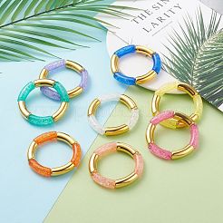 8 pièces 8 couleurs couleur bonbon acrylique et ccb en plastique tube incurvé gros bracelets extensibles ensemble pour les femmes&nbsp;BJEW-JB08139