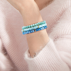 7 pièces 7 style fait à la main en argile polymère heishi surfeur ensemble de bracelets extensibles&nbsp;BJEW-SW00073-06