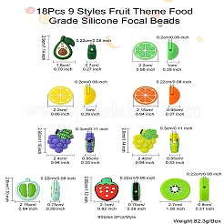 18 Stück 9 Stile Obstmotiv Lebensmittelqualität Silikon Fokalperlen&nbsp;SIL-CJ0002-18