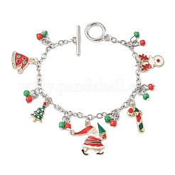 Weihnachts-Charm-Armbänder aus Emaille&nbsp;LS-BJEW-H634-01C-KCGP