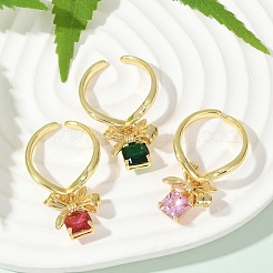 Anillos de puño abiertos ajustables con micropavé de circonita cúbica de latón para mujer&nbsp;RJEW-U057-05G