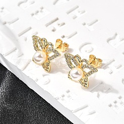 Orecchini a bottone con micro pavé di zirconi cubici trasparenti in ottone a farfalla&nbsp;EJEW-C154-03G