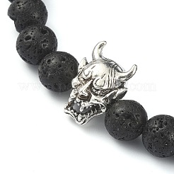 Braccialetto elasticizzato con perline diavolo in lega di roccia lavica naturale per donna&nbsp;BJEW-JB09378