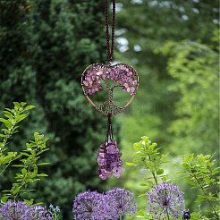 Puces enveloppées de fil améthyste naturelle grandes décorations pendentif&nbsp;HJEW-SZ0001-25A