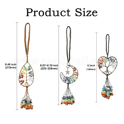 3 pz. 3 stili di filo di rame avvolto in pietra preziosa naturale chakra con decorazioni pendenti albero della vita&nbsp;HJEW-CJ0001-22