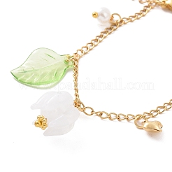 Bracelet à breloques feuille et fleur en acrylique et perle en plastique&nbsp;BJEW-JB09077