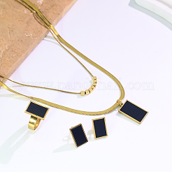 Rechteckige Ohrringe aus Edelstahl und Kunststoff sowie Sets aus zweireihigen Halsketten und Ringen für Damen&nbsp;UQ8925