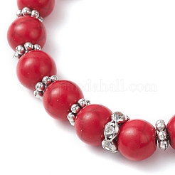 4 bracelet extensible en laiton et perles rondes teintées en turquoise synthétique&nbsp;BJEW-JB12254