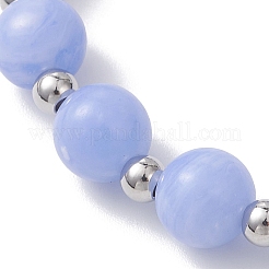 Pulseras elásticas de cuentas de ágata con encaje azul teñido natural para mujer&nbsp;BJEW-JB12930