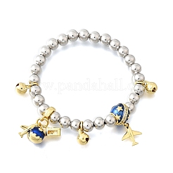 Charm-Armbänder aus Messing mit Emaille-Rundperlen für Damen&nbsp;BJEW-D317-11B-PG