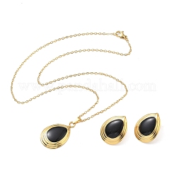 Set di orecchini a lobo e collane con pendente a goccia in acciaio inossidabile 304 smaltato per donna&nbsp;SA-CBA46AF-21G
