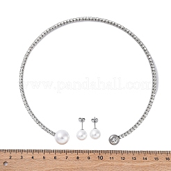 Runde Ohrstecker aus Kunstperlen aus Kunststoff und Halsketten-Sets mit Zirkonia-Strass&nbsp;SJEW-U003-07P