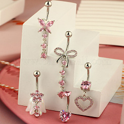 1 Stück 304 Edelstahl Rose Strass gebogene Barvell baumelnde Bauchringe&nbsp;WGF9938-04