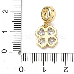 Anhänger zum St. Patrick's Day aus Messing mit Zirkonia-Fassung in Kleeblattform (europäischer Stil)&nbsp;X-KK-P345-04G-06
