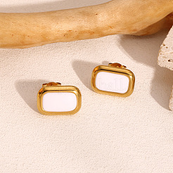 Pendientes vintage rectangulares de acero inoxidable 304 con esmalte blanco para mujer&nbsp;PC2177-5