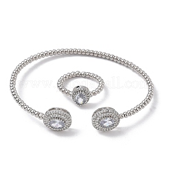 Ovale Messing-Armreif- und Ring-Sets mit Mikropflaster und Zirkonia für Damen&nbsp;SJEW-R002-03P-01