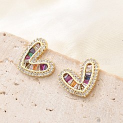 Aretes de latón con micro pavé de circonio cúbico para mujer&nbsp;EJEW-F352-04G