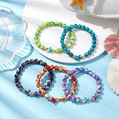 Braccialetti elasticizzati con perline sintetiche turchesi rotonde tinte&nbsp;BJEW-JB10610