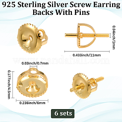 6 Set mit 925 Sterlingsilber-Ohrmuttern mit Stiften&nbsp;STER-BBC0008-58G