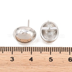 Boucles d'oreilles puces ovales en laiton serties de micro-pavés de zircone cubique&nbsp;EJEW-Z164-17P-01
