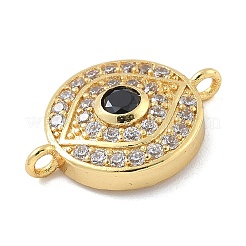 Breloques connecteurs en forme d'œil en laiton plaqué or pavé de zircones cubiques transparentes et noires&nbsp;KK-A234-041G