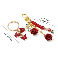 2 stili farfalla e rosa corallo sintetico e decorazioni pendenti in lega acrilica/smalto&nbsp;KEYC-YW00182-01