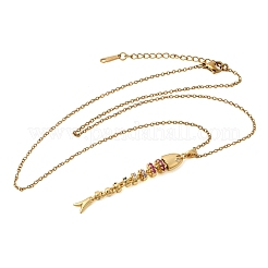 Collar con colgante de espina de pescado de circonita cúbica de colores pavé de acero inoxidable 201 para mujer&nbsp;NJEW-C111-02A-G