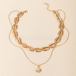 Sommer Strand Muschelform Anhänger Legierung Doppelschicht Halsketten für Frauen&nbsp;FS-WG90F2C-01