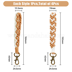 4 pièce de 4 styles de pendentifs décoratifs tressés à la main en coton et lin&nbsp;KEYC-FH0001-35