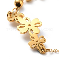 Bracciale a maglie a trifoglio in acciaio inossidabile 304 con placcatura sotto vuoto in PVD e catene di perline per donna&nbsp;BJEW-E108-08G