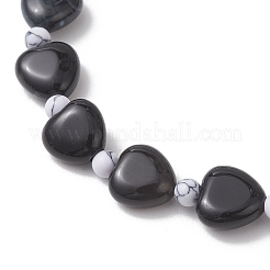 2 bracciale elastico con perline in howlite naturale e onice nero per coppia&nbsp;BJEW-JB13371