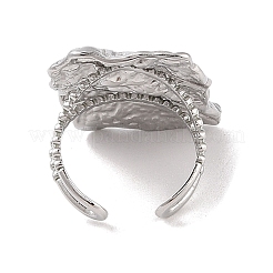 Bague ouverte rectangulaire martelée en acier inoxydable 304 anti-ternissement pour femmes et hommes&nbsp;RJEW-Z038-01P