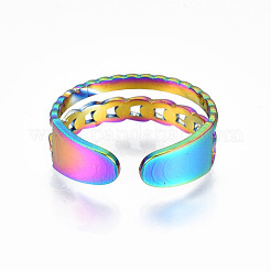 Bague manchette en acier inoxydable 304 couleur arc-en-ciel en forme de chaîne gourmette&nbsp;RJEW-N038-037M