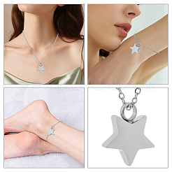 1 collana con catena a cavo con ciondolo a forma di stella in acciaio inossidabile per ceneri&nbsp;NJEW-CN0001-18P