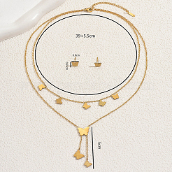 Doppellagige Halskette und Ohrstecker-Sets aus Edelstahl im französischen Stil mit Schmetterlingen für Damen&nbsp;BP7503