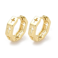Boucles d'oreilles créoles en laiton avec croix creuse&nbsp;EJEW-Z102-41G