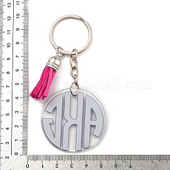 Acryl flach rund mit Wildleder Quaste Anhänger Schlüsselanhänger&nbsp;KEYC-G060-01B