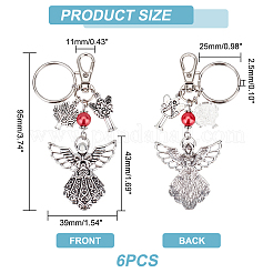 6 porte-clés pendentif ange en alliage de style tibétain avec breloque fée et breloque arbre de vie&nbsp;KEYC-PH0001-91