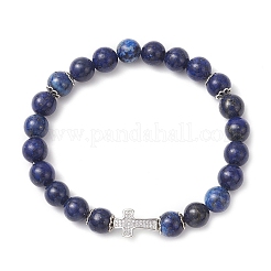 Pulseras elásticas de lapislázuli natural teñido de 9 mm con cuentas redondas para mujer&nbsp;BJEW-JB12256-01