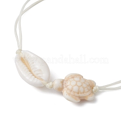 Bracciale con perline intrecciate con tartaruga turchese sintetica e conchiglia naturale&nbsp;BJEW-JB09814-02