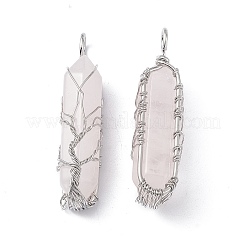 Colgantes puntiagudos envueltos en alambre de cobre de cuarzo rosa natural&nbsp;G-F733-05H