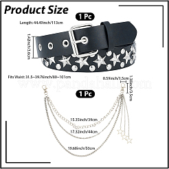 2 cintura a catena in lega con stella in 2 stili e pelle PU nera&nbsp;DIY-CL0002-54