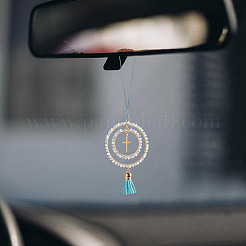 Pendentif décoratif en forme de croix en verre&nbsp;HJEW-DR00172