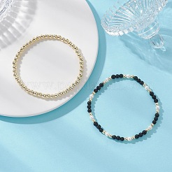 2 bracciale elastico con perle di ossidiana naturale&nbsp;BJEW-JB12938-01